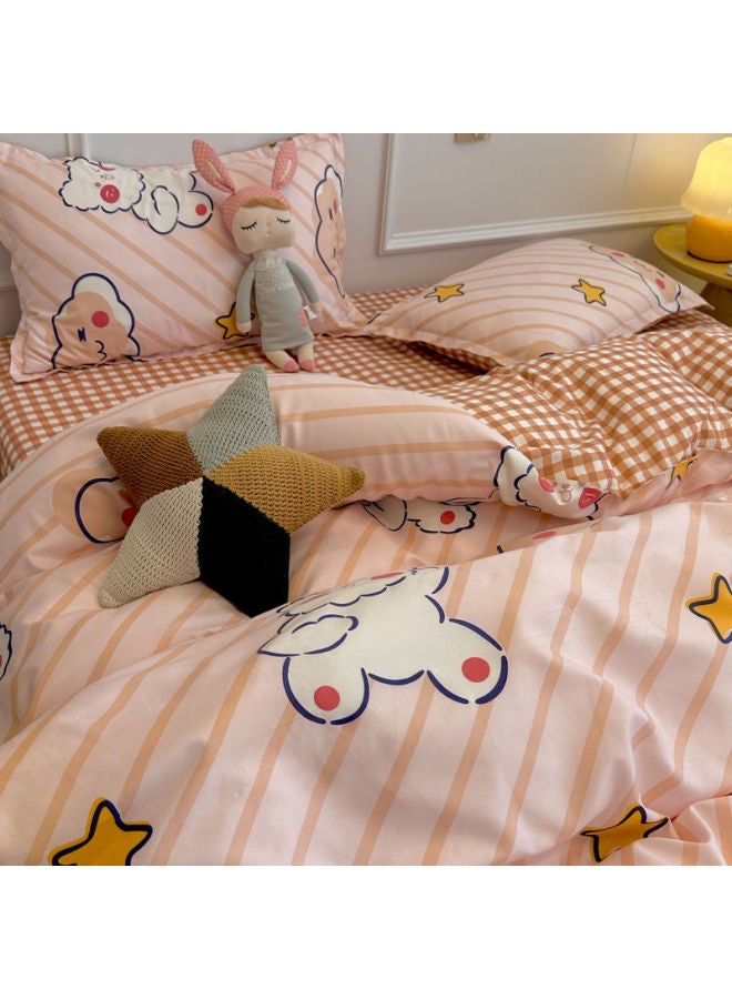Washed Cotton Four-piece Quilt Cover Single Bedding Student Dormitory Quilt Quilt Cover Sanding Three-piece Bed Sheet Person-Color:Cloud Bunny-Specifications:2.0m Four-piece Set - Image 1
