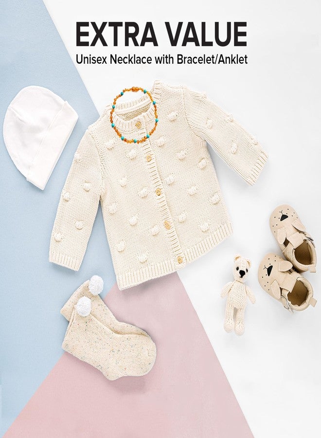 Baltic Proud Amber Necklace (Unisex Cognac Turquoise Polished 12.5 Inches) - Certified Premium Quality Raw Baltic Sea Amber - Image 3