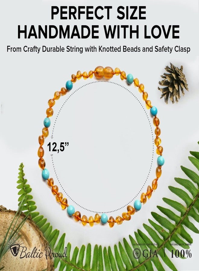 Baltic Proud Amber Necklace (Unisex Cognac Turquoise Polished 12.5 Inches) - Certified Premium Quality Raw Baltic Sea Amber - Image 2