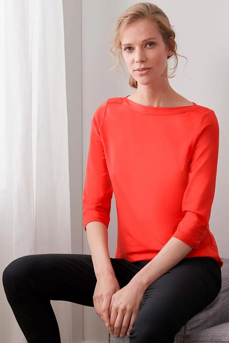 Tchibo Women Boat Neck Long Sleeves Plain Top, Dark Orange  - Image 1