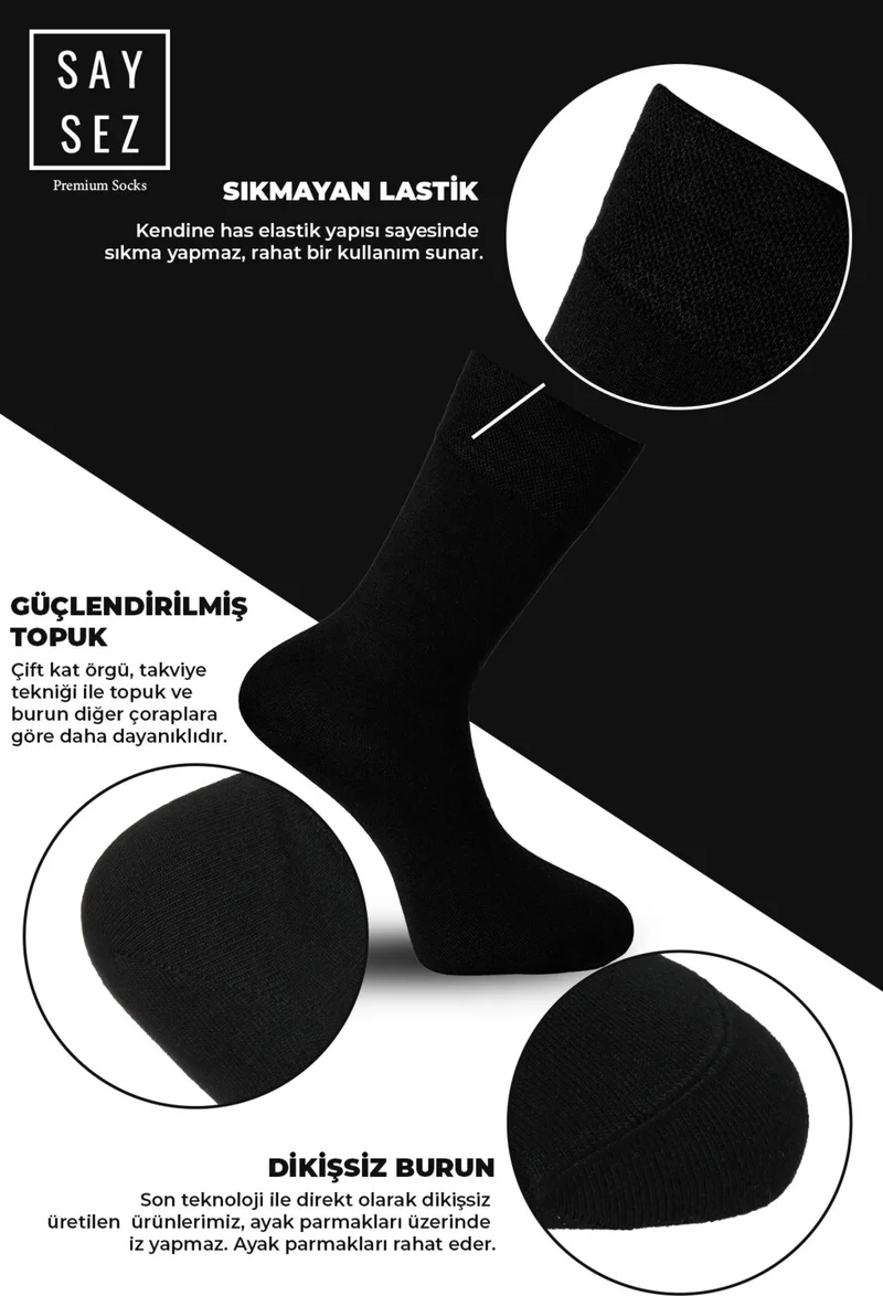 سايسيز Bamboo Men's Socket Long Plain Multicolored Socks Seamless Premium Boxed 6-Piece (3 Black - 3 Navy Blue)