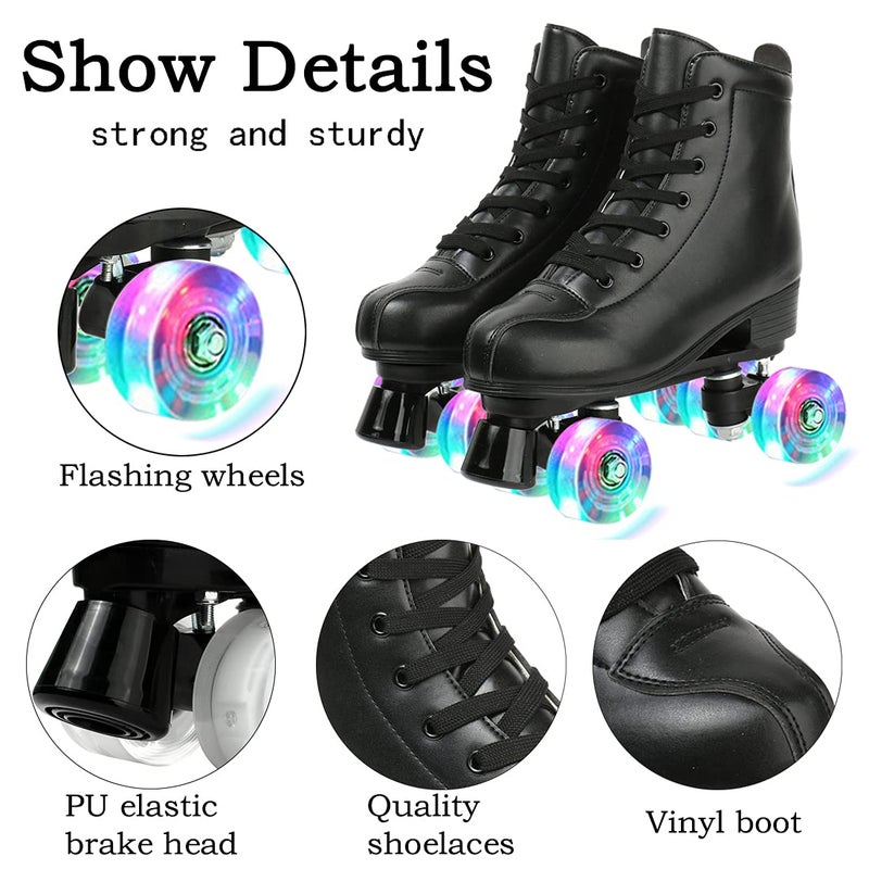 XUDREZ Women's Men's Roller Skates, Double Row Four Wheels, Black Flash Wheel, Unisex-Adults, Size Unisex (Fits All), Black - Image 3
