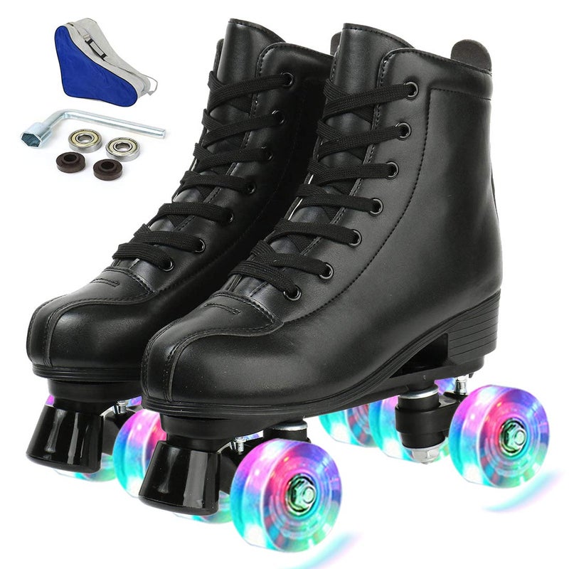 XUDREZ Women's Men's Roller Skates, Double Row Four Wheels, Black Flash Wheel, Unisex-Adults, Size Unisex (Fits All), Black - Image 1