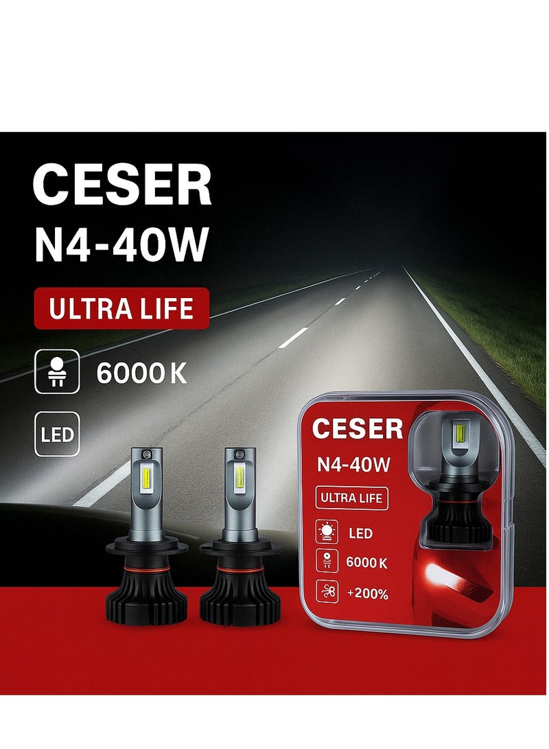 طقم لمبات ليد سيزر 9005 فائقة السطوع للسيارات مع شريحة نحاسية للتبريد - إضاءة أمامية بيضاء بقوة 40 واط، 6000 كلفن، عمر افتراضي طويل، إضاءة أعلى بنسبة 200%، مقاومة للماء - Image 1