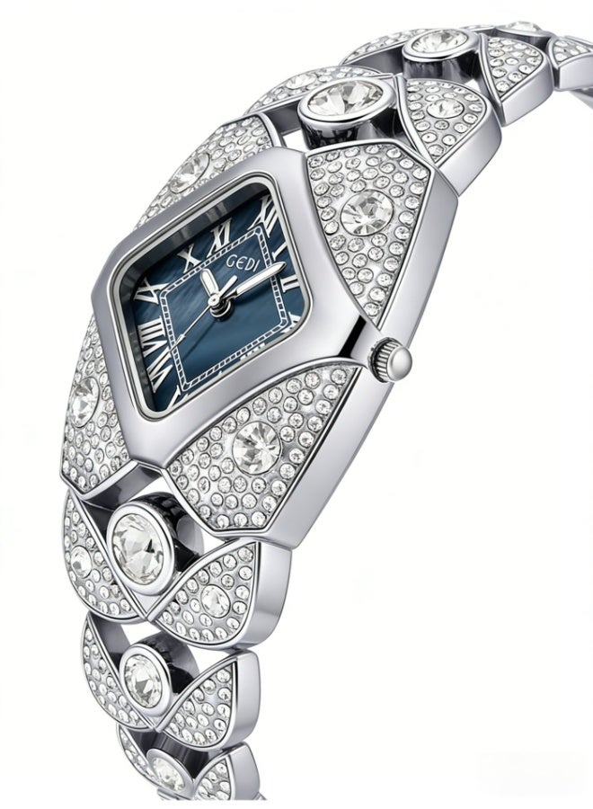 GEDI Luxury Crystal Watch for Women | Silver Stainless Steel Bracelet, Deep Blue Dial, Roman Numerals | Perfect Gift for Birthday, Anniversary & Special Occasions in Saudi Arabia - Image 2