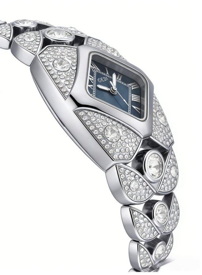 GEDI Luxury Crystal Watch for Women | Silver Stainless Steel Bracelet, Deep Blue Dial, Roman Numerals | Perfect Gift for Birthday, Anniversary & Special Occasions in Saudi Arabia - Image 3
