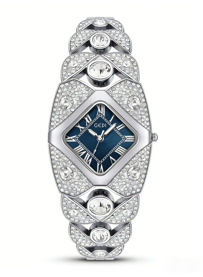 GEDI Luxury Crystal Watch for Women | Silver Stainless Steel Bracelet, Deep Blue Dial, Roman Numerals | Perfect Gift for Birthday, Anniversary & Special Occasions in Saudi Arabia - Image 1