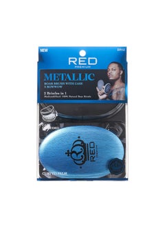 RED Premium Boar Bristles Brush Pocket Wave Brush with Case Bow Wow 360 Wave Brush for Men Medium Hard Curved Brush Blue