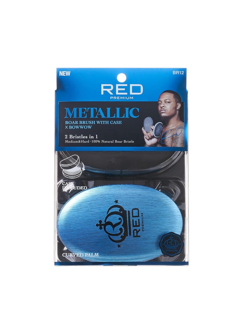 Red by Kiss RED Premium Boar Bristles Brush Pocket Wave Brush with Case Bow Wow 360 Wave Brush for Men Medium Hard Curved Brush Blue 