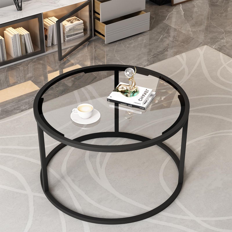 Easy Paws Round Coffee Table,Small Black Coffee Table for Living Room,27" Modern Center Table,Glass Top Clear Coffee Table with Sturdy Metal Frame for for Living Room Home Office, Easy Assembly,Black - Image 5