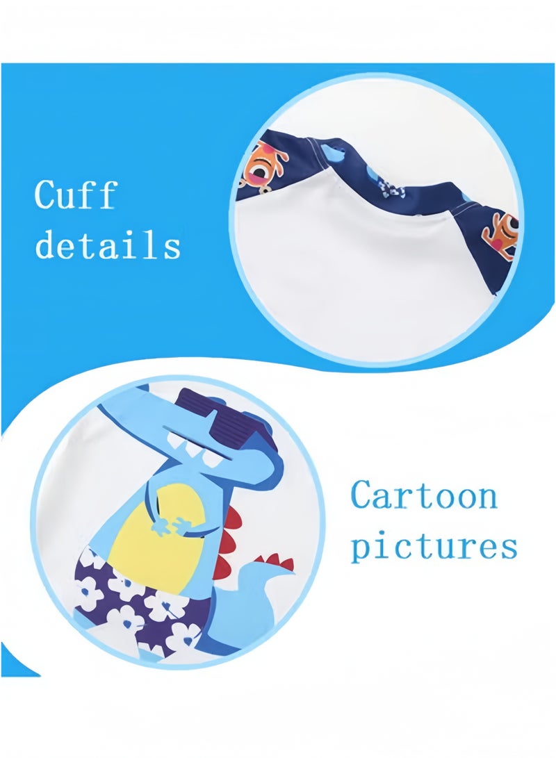 S-Quality 3 Piece Kids Swimsuit with Cap Set Toddler Boys Cartoon Crocodile Print Swimwear Children Swimming Trunks Short Sleeves Clothing Beachwear Bathing Suit for Summer Blue/White  - Image 4