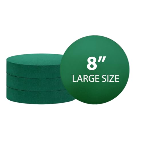 FLOFARE Pack of 4 FLOFARE Round Floral Foam Blocks for Fresh and Artificial Flowers, Each (8" X 1.5"), Dry & Wet Green Flower Foam for Flower Arrangements and Florist Supplies - Image 1