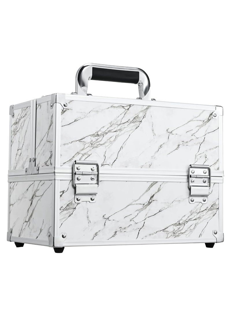 FRENESSA - Frenessa Makeup Train Case Marble Leather Cosmetic Organizer Case 12 Inch Large Makeup Box 6 Trays Makeup Storage Organizer for Makeup Artist, Nail Tech Students, Craft Tools Travel Makeup Case Marble - Image 1