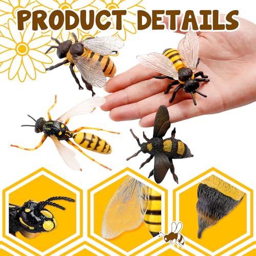 Bbiamsleep 4 Pcs Bee Figurine Set Realistic Bee Figure Honeybee Figurines Bees Model Various Bees Model Fake Bees Animal Figures Insect Toy for Science Project Cake Topper - Image 3