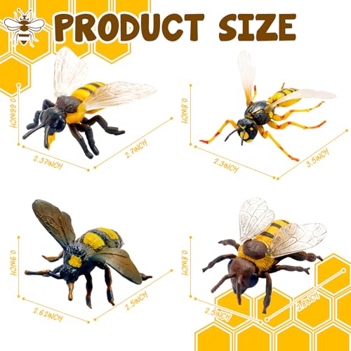 Bbiamsleep 4 Pcs Bee Figurine Set Realistic Bee Figure Honeybee Figurines Bees Model Various Bees Model Fake Bees Animal Figures Insect Toy for Science Project Cake Topper - Image 2