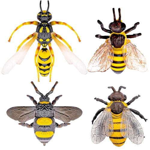 Bbiamsleep 4 Pcs Bee Figurine Set Realistic Bee Figure Honeybee Figurines Bees Model Various Bees Model Fake Bees Animal Figures Insect Toy for Science Project Cake Topper - Image 1