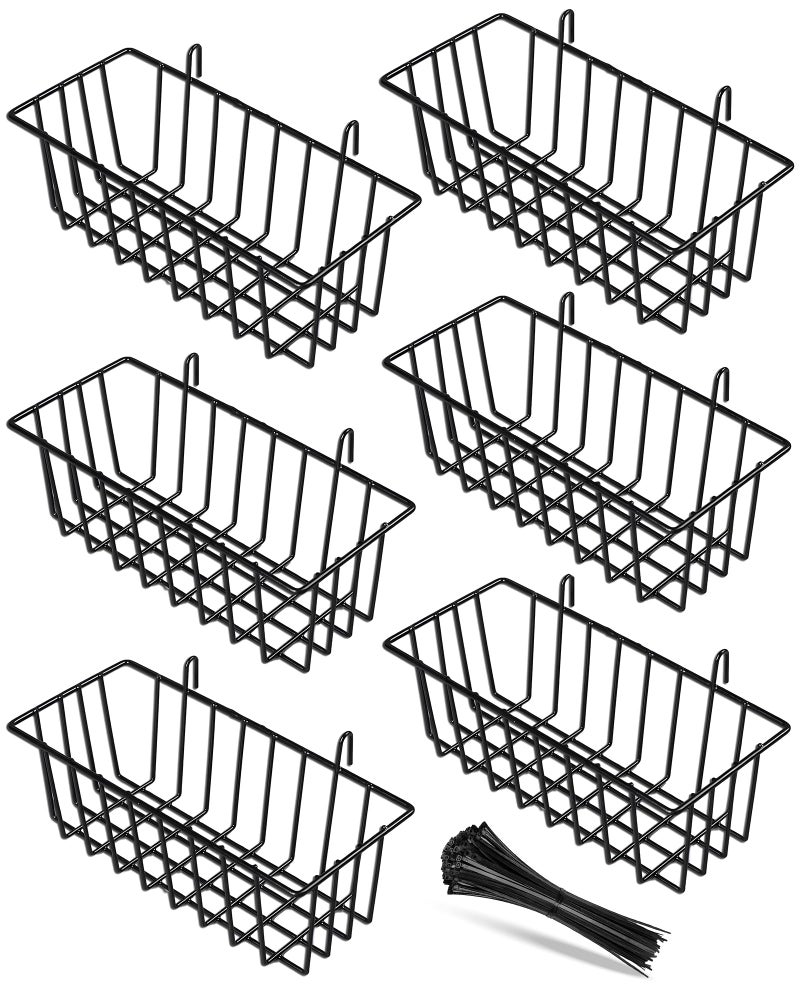 SEMPOMA 6 Pack Wire Baskets Black Grid Wall Accessory Wall Grid Hanging Basket Display and Storage Wall Basket for Kitchen Home Decor Potted Plants