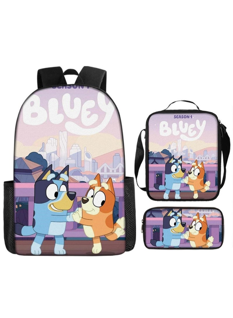 general 3-piece Set Bluey Family Anime Backpacks Bluey Family Lightweight Backpacks Meal Bags Pen Bags Cute Backbags - Image 1