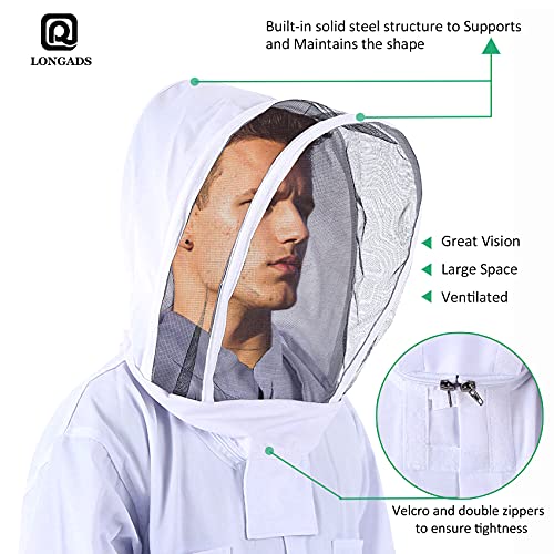 LONGADS Professional Bee Suit for Men and Women, Full Body Beekeeping Suit with Gloves & Protective Round Veil, Size XXXL (Fits 73-77 Inches / 6'1"-6'5") for Apiary & Backyard - Image 5