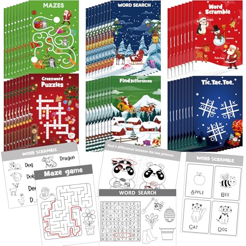 Saypacck 36 Pcs Christmas Mini Activity Books Fun Games and Challenging Activities 96 Different Games Include Mazes Dot to Dot Word Search Word Scramble and More Gifts for Student Party Classroom - Image 1