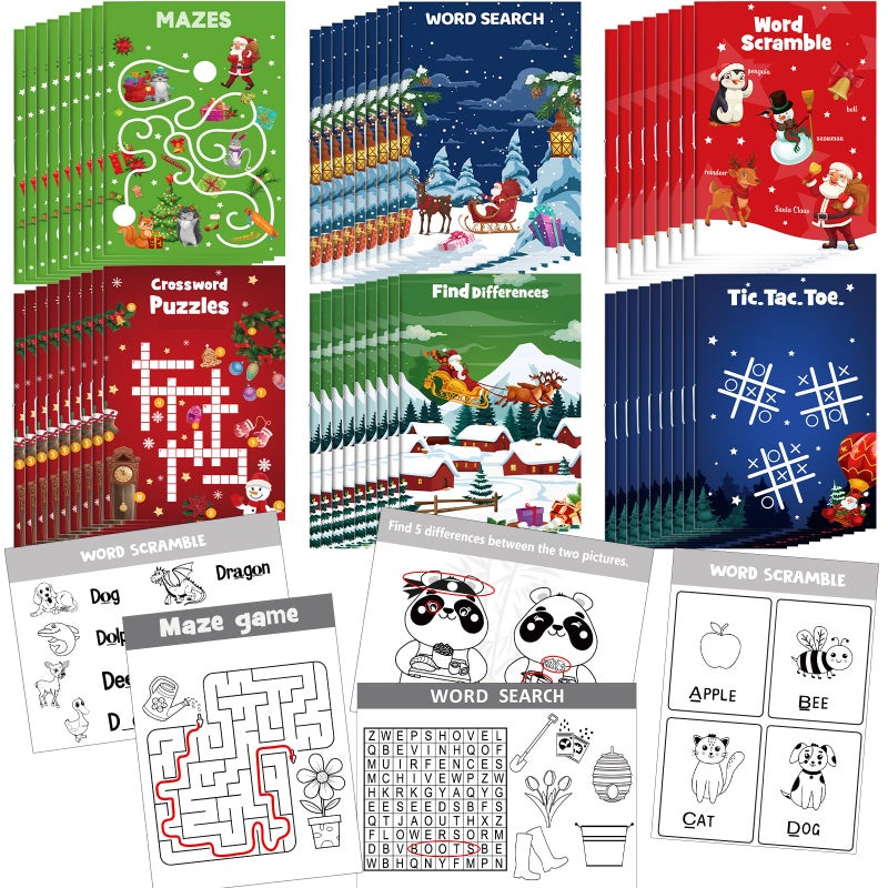 Saypacck 36 Pcs Christmas Mini Activity Books Fun Games and Challenging Activities 96 Different Games Include Mazes Dot to Dot Word Search Word Scramble and More Gifts for Student Party Classroom - Image 3