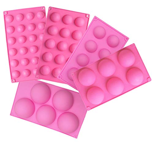 Ausplua 5Pack Sphere Silicone Molds,Ausplua Silicon Dome mold semi sphere Baking Mould for Making Candy, Chocolate,Cake,Jelly,Variety Sizes（Brick Red) - Image 1