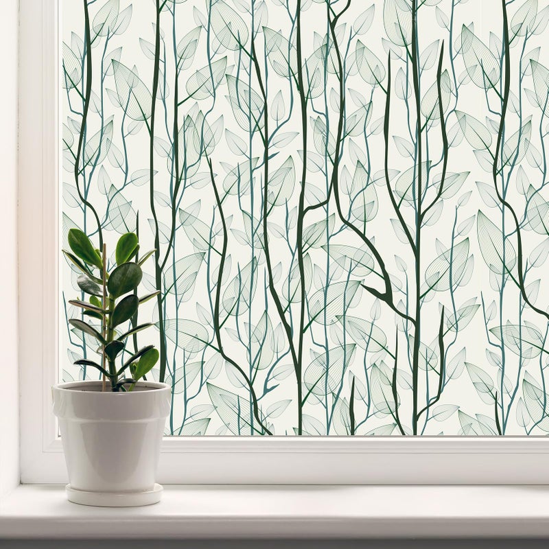 dktie Window Privacy Film Static Cling Window Film NoGlue Frosted Window Film Plants Window Stickers for Home Bathroom Kids Room Bedroom 445x200cm