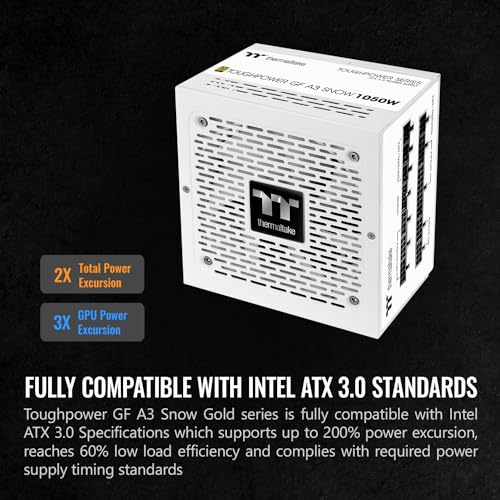 Thermaltake Toughpower GF A3 Snow Edition 1050W 80+ Gold Full Modular SLI/Crossfire Ready ATX 3.0 Power Supply; PCIe Gen.5 600W 12VHPWR Connector Included; PS-TPD-1050FNFAGU-N; 10 Year Warranty - Image 4