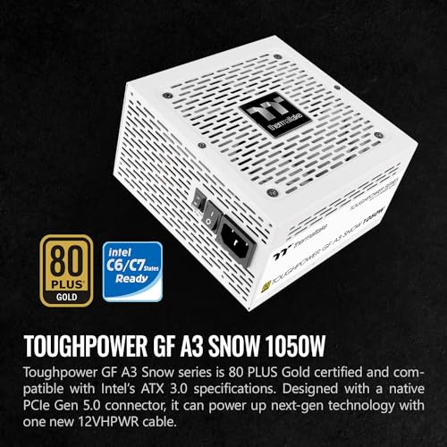 Thermaltake Toughpower GF A3 Snow Edition 1050W 80+ Gold Full Modular SLI/Crossfire Ready ATX 3.0 Power Supply; PCIe Gen.5 600W 12VHPWR Connector Included; PS-TPD-1050FNFAGU-N; 10 Year Warranty - Image 2