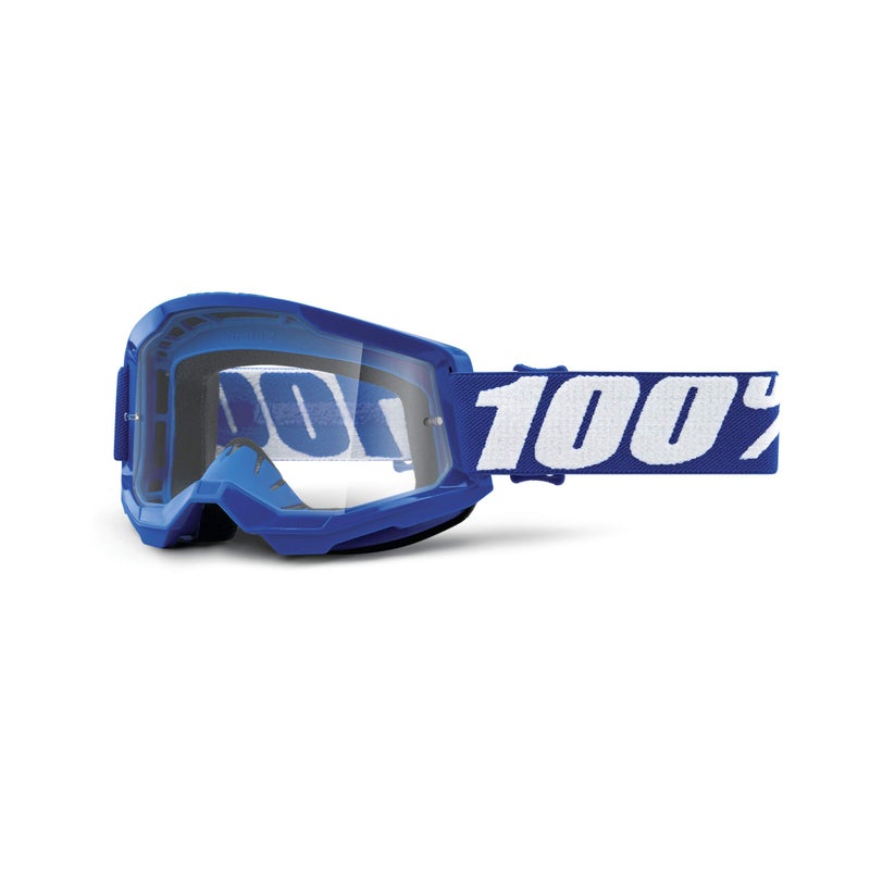 100% Strata 2 Motocross & Mountain Bike Goggles - MX and MTB Racing Protective Eyewear (Blue - Clear Lens)