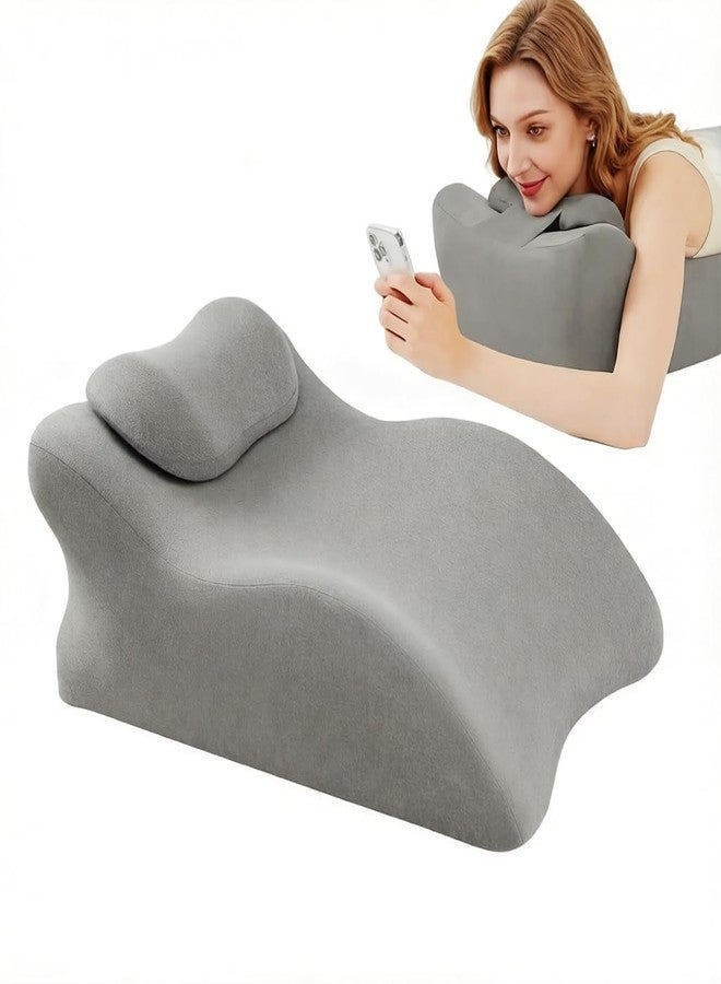 Multi-Functional Pillow Ergonomic Wedge Backrest with Wide Applications Memory Foam Superior Support New Prone Position for Reading Unique Curved Design (Light Gray) - Image 1
