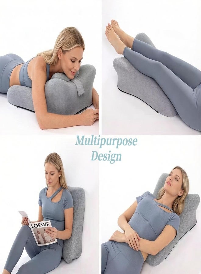 Multi-Functional Pillow Ergonomic Wedge Backrest with Wide Applications Memory Foam Superior Support New Prone Position for Reading Unique Curved Design (Light Gray) - Image 2