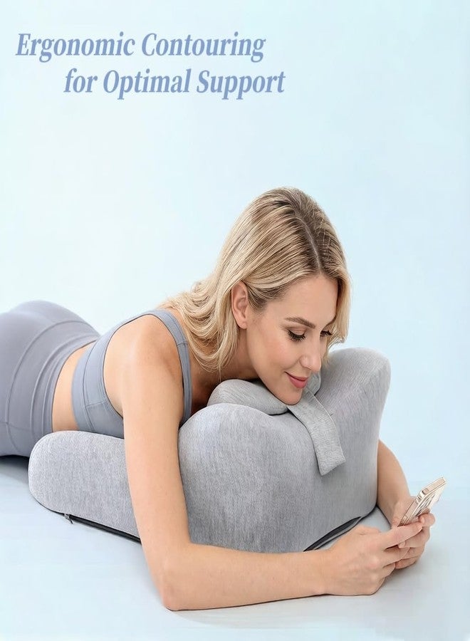 Multi-Functional Pillow Ergonomic Wedge Backrest with Wide Applications Memory Foam Superior Support New Prone Position for Reading Unique Curved Design (Light Gray) - Image 3