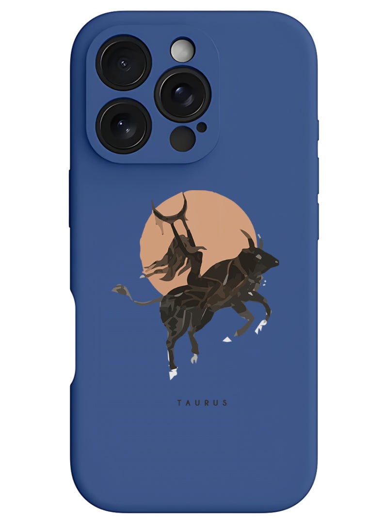 Theodor iPhone 16 Pro Max Blue Protective Slim Fit Case Liquid Silicone Cover with Full Body Protection Anti-Scratch Shockproof Case For iPhone - Taurus - Image 1