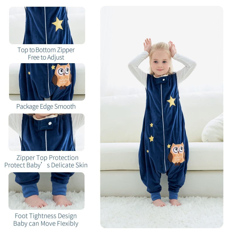 MICHLEY Toddler Sleeping Sack with Feet Newborn Infant Sleeveless Sleeping Bag 2-way Zipper Baby Wearable Blanket for Walkers,Dark Blue Owl,1-3T - Image 2