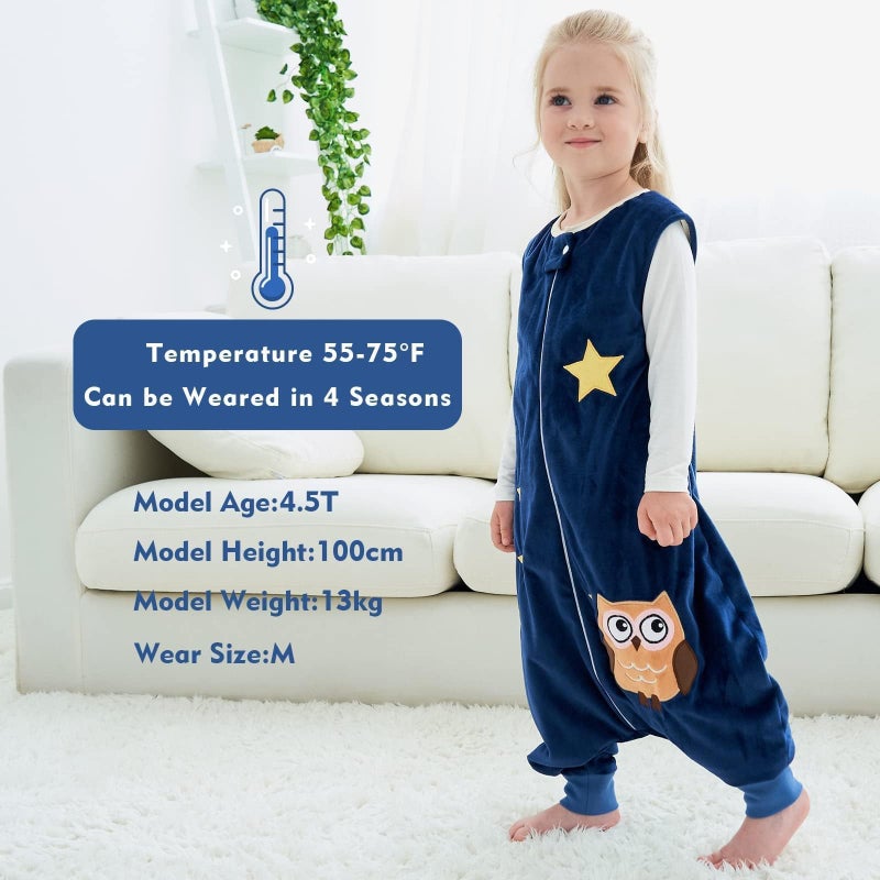 MICHLEY Toddler Sleeping Sack with Feet Newborn Infant Sleeveless Sleeping Bag 2-way Zipper Baby Wearable Blanket for Walkers,Dark Blue Owl,1-3T - Image 5