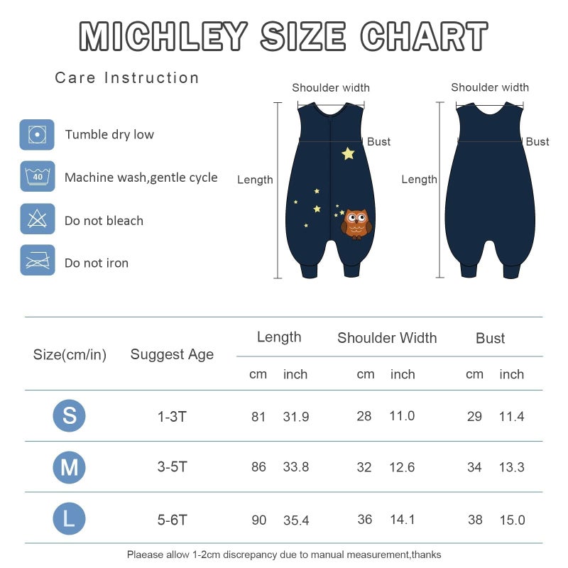 MICHLEY Toddler Sleeping Sack with Feet Newborn Infant Sleeveless Sleeping Bag 2-way Zipper Baby Wearable Blanket for Walkers,Dark Blue Owl,1-3T - Image 4