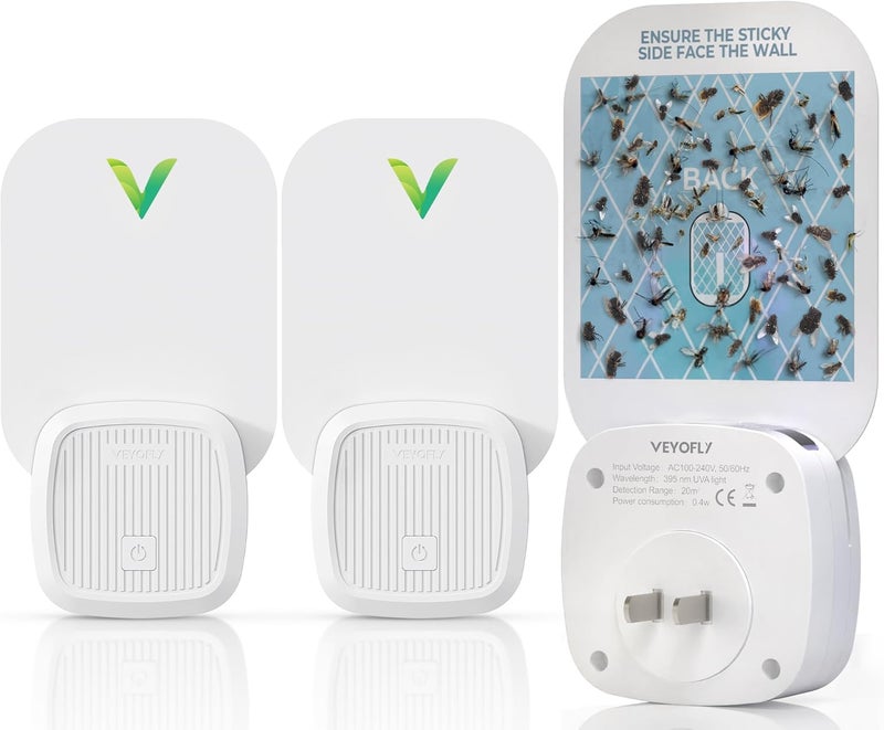 VEYOFLY (Starter Kit) Fly Catcher Indoor, Fly Trap, (2 Device + 6 Refills) Fruit Fly Traps for Indoors, Gnat Traps for House Indoor, Bug Killer, Fly Trap, Plug in Light Flying Insect Trap - Image 1