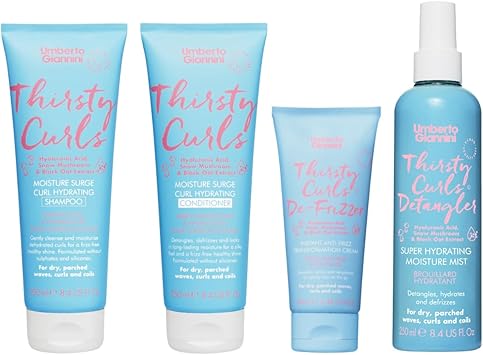 Umberto Giannini Thirsty Curls Hydration Kit Moisturising Shampoo Conditioner Defrizzing Curl Cream Detangler Leave In Conditioner Spray for Dry Dehydrated Curls - Image 1