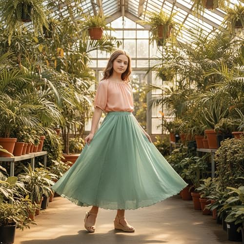 OCHENTA Women's Casual Cotton Long Maxi Skirt Flowy Boho for Summer Beach Goth Fairy Renaissance Weekend Skirts Light Green 95CM - Image 5