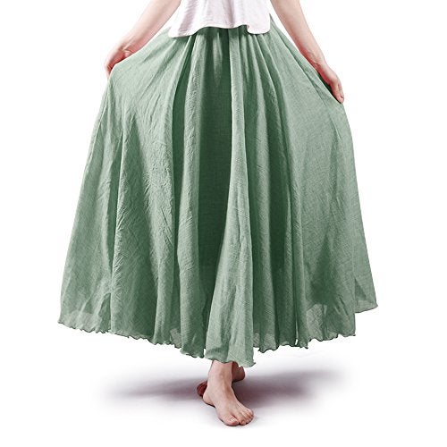 OCHENTA Women's Casual Cotton Long Maxi Skirt Flowy Boho for Summer Beach Goth Fairy Renaissance Weekend Skirts Light Green 95CM - Image 1