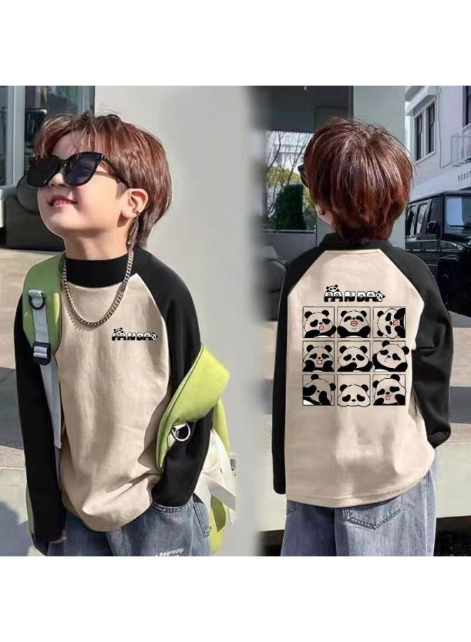 Children's Half Turtleneck Velvet Bottoming Shirt Autumn And Winter New Boys' Raglan Contrasting Color Long-sleeved T-shirt Medium And Large Kidsren's Tops
