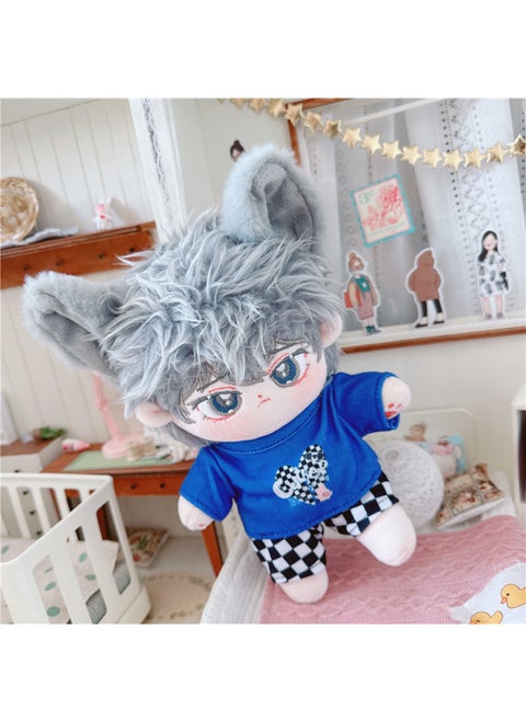 20cm Non-attribute Star Doll Humanoid Doll Plush Toy Gray Cub Cute Cotton Doll Nude Doll-Specifications:There Is A Skeleton 20cm-Color:Little Baby + Klein Blue Two-Piece Set