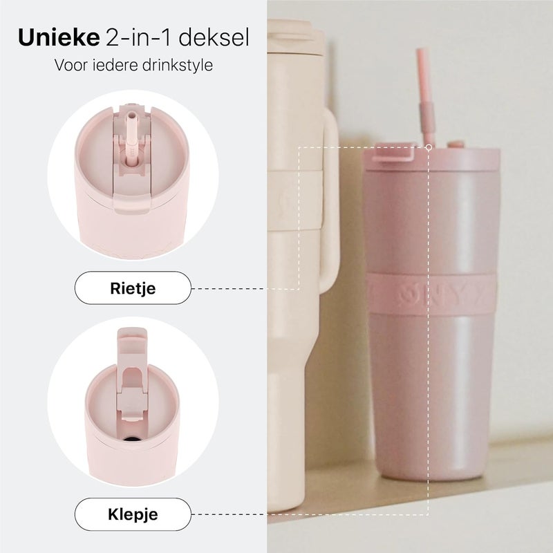 Onyx Drinking Bottle with Straw - Water Bottle for Children & Adults - Thermos Cup Stainless Steel Travel Mug - Motivational Drinking Canister - Drinking Cup for School (Pink, 0.7L) - Image 3