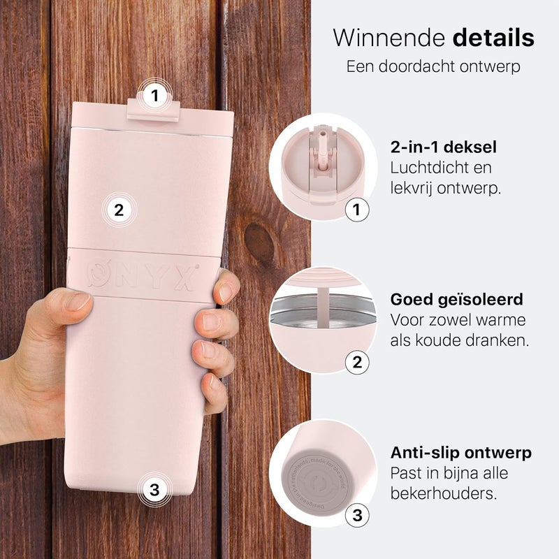 Onyx Drinking Bottle with Straw - Water Bottle for Children & Adults - Thermos Cup Stainless Steel Travel Mug - Motivational Drinking Canister - Drinking Cup for School (Pink, 0.7L) - Image 2