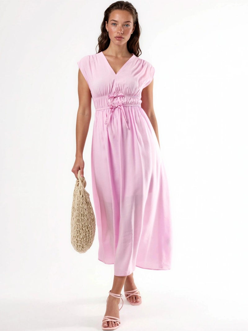 BUSEM V-neck Midi Dress with Tie Detail - Image 5