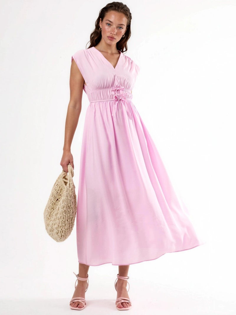 BUSEM V-neck Midi Dress with Tie Detail - Image 1