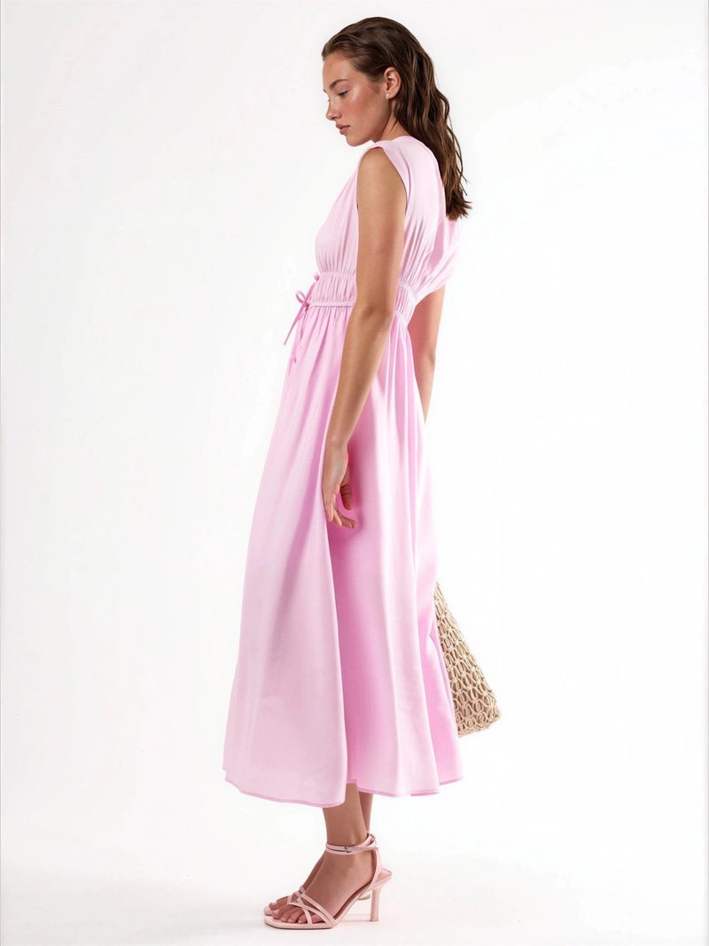 BUSEM V-neck Midi Dress with Tie Detail - Image 4