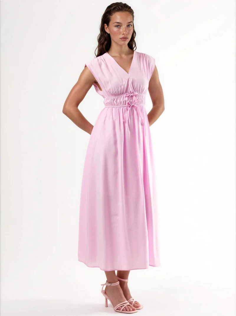 بوسيم BUSEM V-neck Midi Dress with Tie Detail