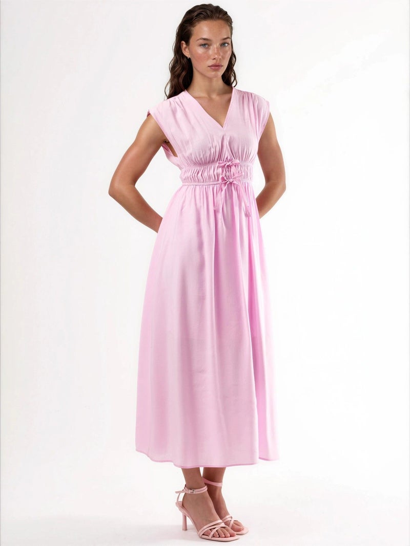 BUSEM V-neck Midi Dress with Tie Detail - Image 2